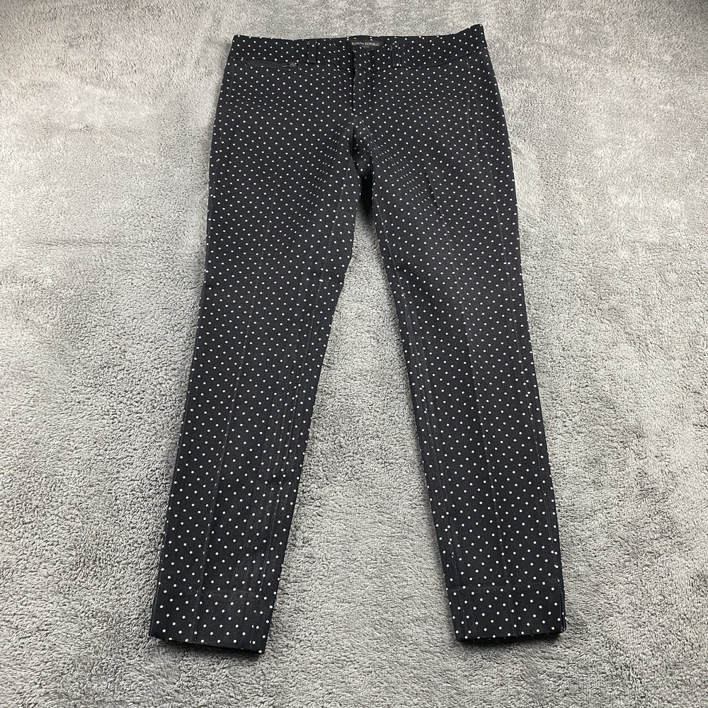 Banana Republic Ankle Sloan Pants Womens 2 Petite Navy‎ Blue Career Polka Dots
